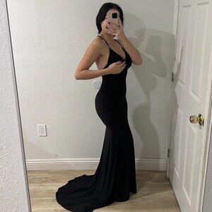 Club L London BLACK MAXI‎ DRESS  Spaghetti V Neck Formal Gown US 2